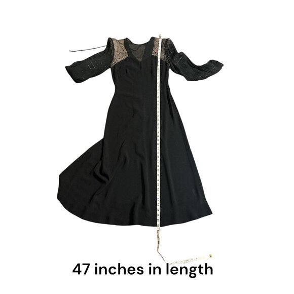 Vintage Black Midi Dress With Sheer Polka Dot Sleeves & Sweetheart Neckline - Picture 16 of 16